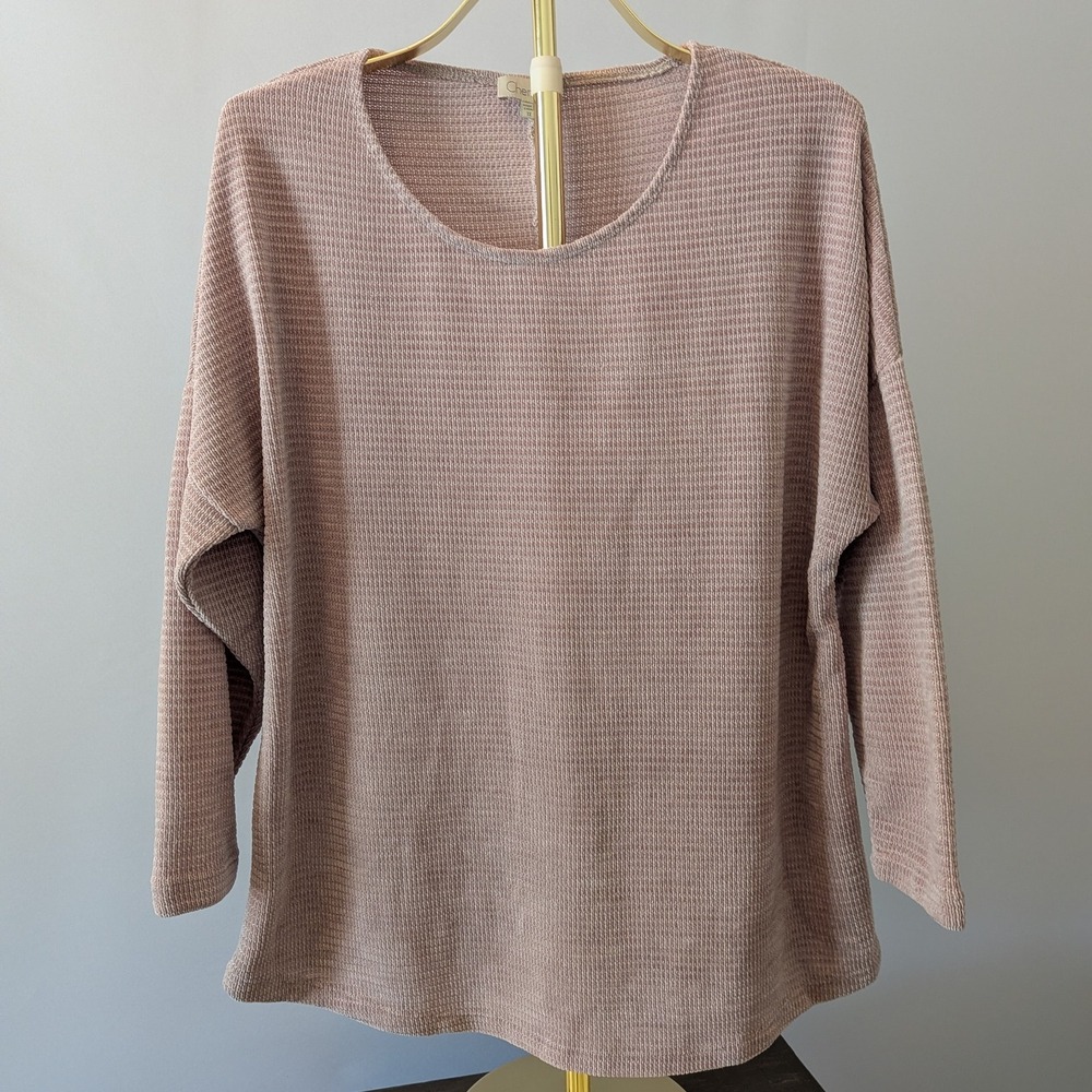 Chenault Waffle Knit Top Women 1X Mauve Long Sleeve Relaxed Scoop Neck Casual